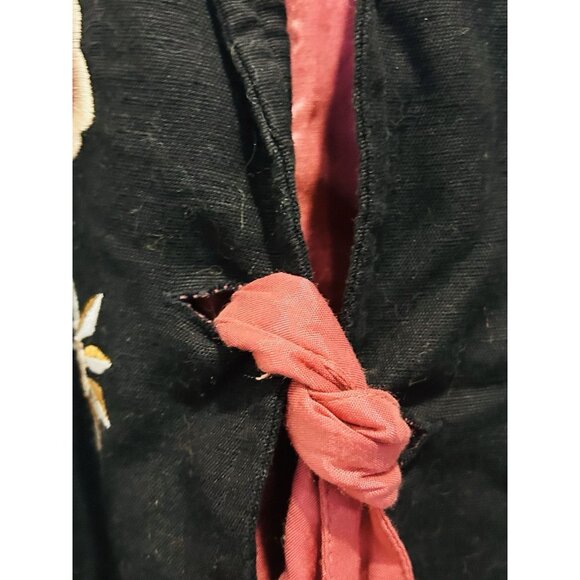 Soft Surroundings Tie Front Blazer Jacket Size Med Floral Black Pink Embroidered - Picture 5 of 14
